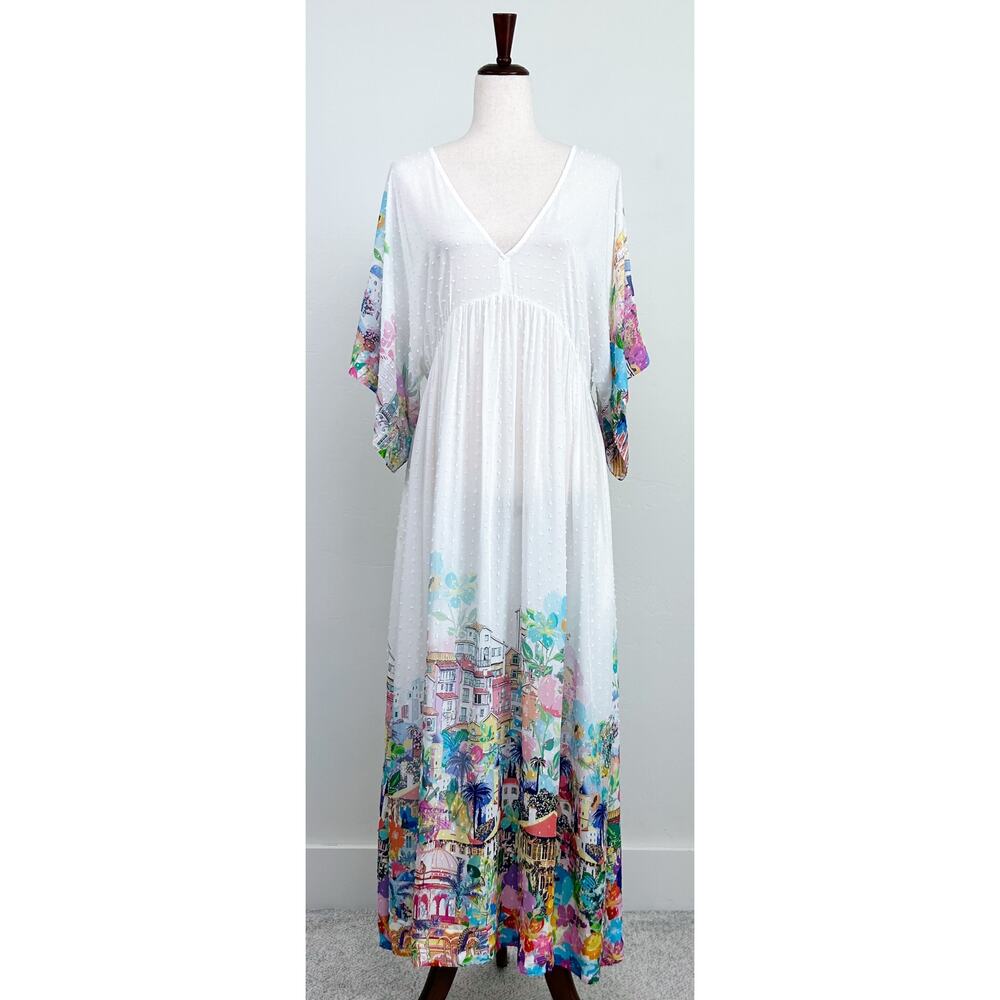 Johnny Was Spello Kaftan XS White Tropical Dolman Kaftan Maxi Dress NWOT - Picture 4 of 14